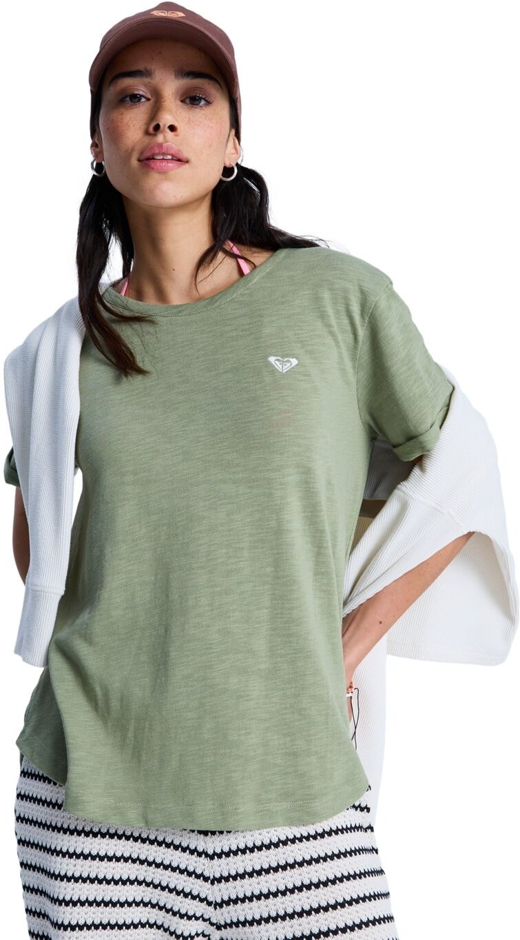 T-Shirt ROXY "Oceanwave Regular Emby", Damen, Gr. XL, grün (olivgrün), Obermaterial: 60% Baumwolle, 40% Polyester., Shirts T-Shirt olivgrün XL