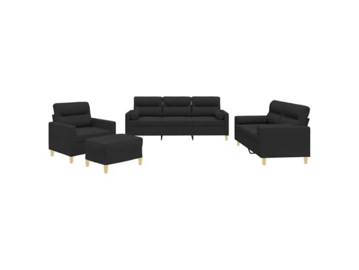 GHVBNMF 4-TLG Sofagarnitur mit Hocker & Kissen Polstersofa Schwarz Elegantes Sitzgruppe-Set aus Polsterstoff mit Fußhocker und Zylinderkissen für gemütliche Stunden im Wohnzimmer.