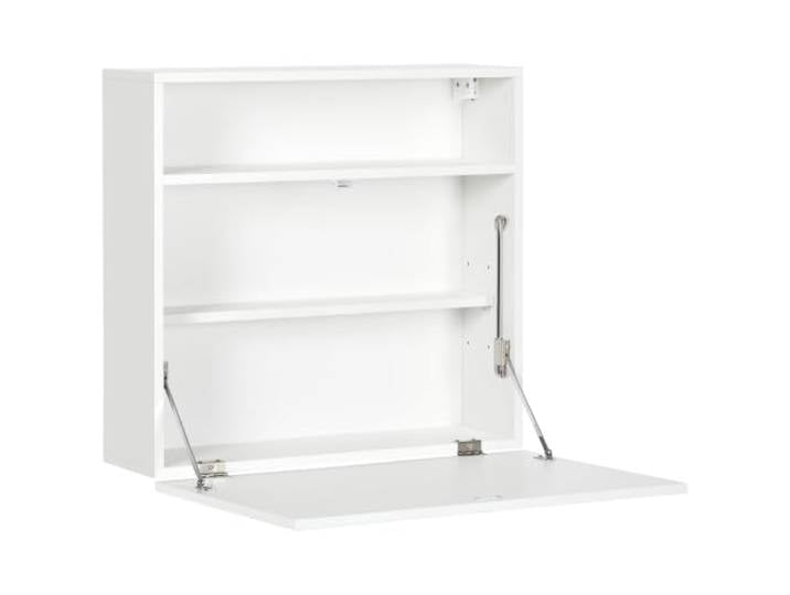 HOMCOM Bureau Suspendu avec Tablette Rabattable 64 x 20 x 60 cm Blanc Bureau Mural\, 3 Compartiments
