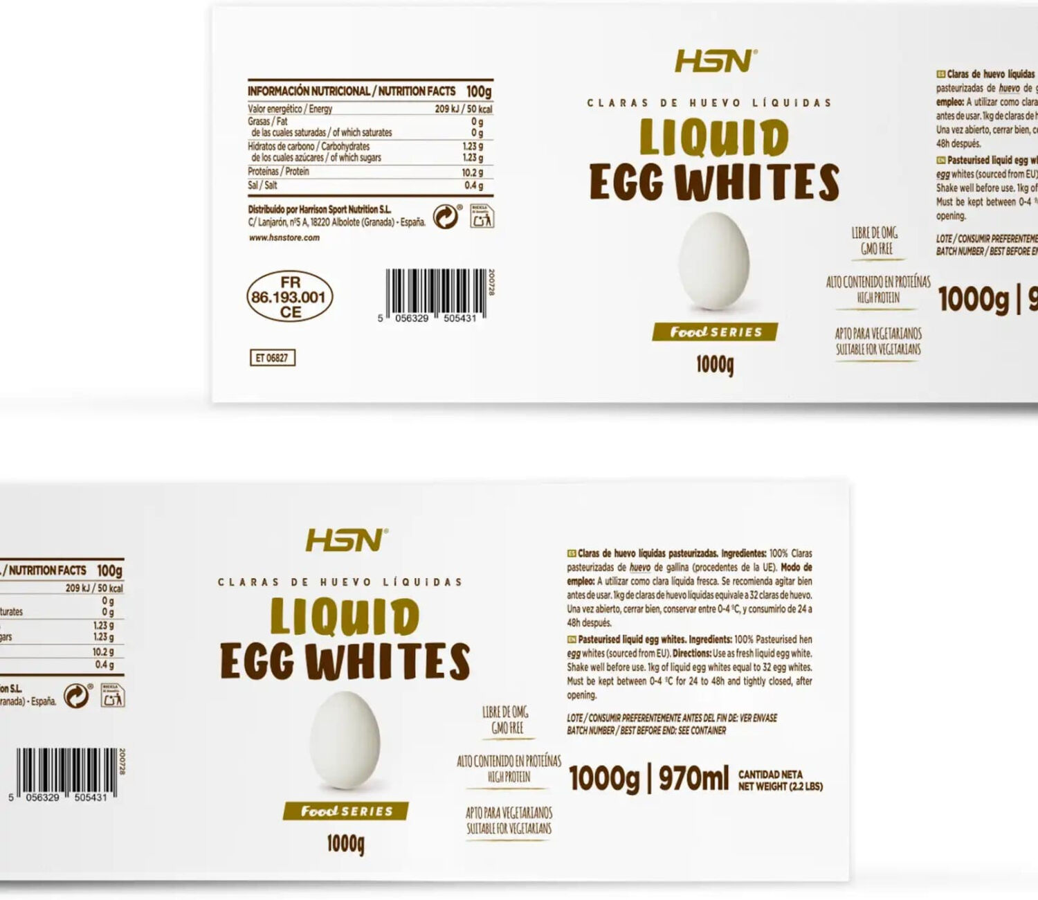 HSN Claras de huevo liquidas - 1000g/970ml - Proteínas de Albúmina de Huevo - Líquido -   Servicios