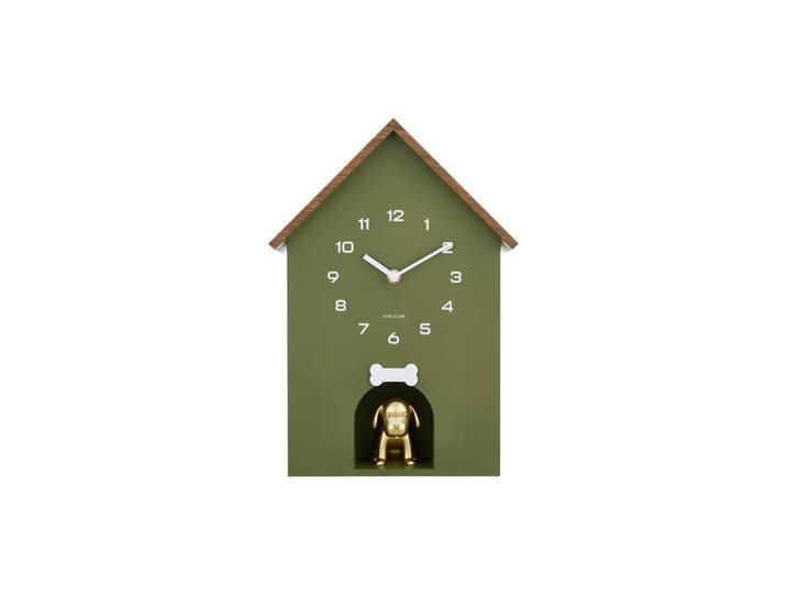 Karlsson Wanduhr Modern doggy, Grün, Kunststoff, 26.5x36.5x11.5 cm, Schlagwerk, Dekoration, Uhren, Wanduhren