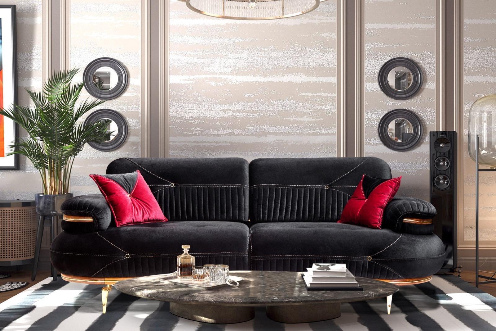 Designer 3-zits luxe bank voor de woonkamer in zwart textiel