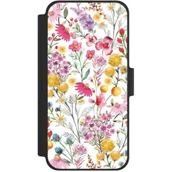 Nivocase Klapphülle für Apple iPhone 12 mini Handyhülle aus Kunst Leder NIVOflip schwarz Blumen Frühling (Apple iPhone 12 mini), Smartphone Hülle, Schwarz