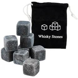 Intirilife Granit Whiskey Steine in STEIN GRAU - Je 2 x 2 cm - 9 Stück wiederverwendbare Granit Eiswürfel mit Aufbewahrungsbeutel