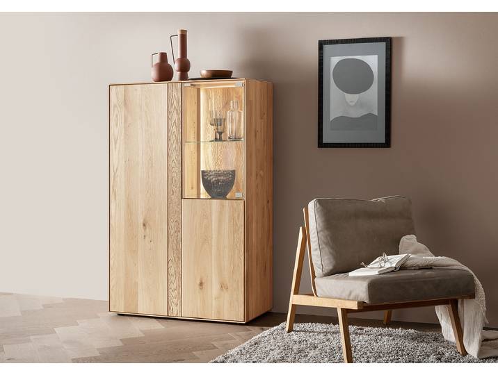 Massives Highboard 95cm Türanschlag rechts Holz/Braun