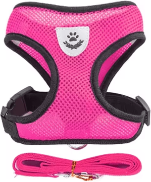 Inspire Essentials Adjustable Mesh Cat And Small Dog Harness With Leash l rose Red