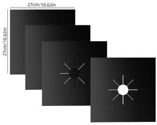 Inspired Living 5 Hole Reusable Stovetop Protector Gas Stove Liner Set 4pcs Black Hole