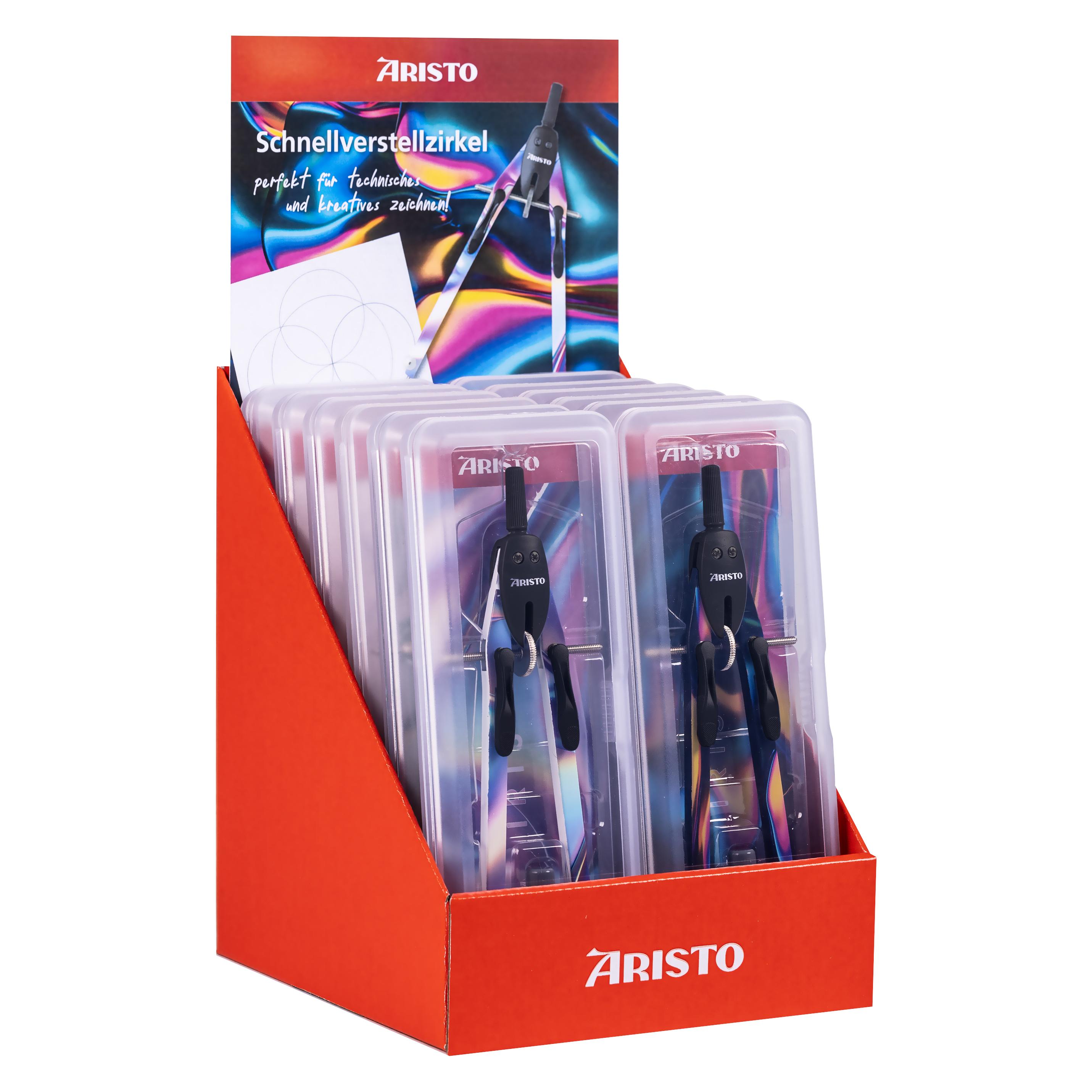 Aristo BTS Schnellverstellzirkel, iris, ohne Gelenke, Minen, Hebelmechanik Display mit 12 Stück (VD55956)