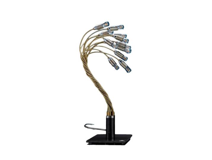 CATELLANI & SMITH lampe de table BONSAI (Cadre dorbase noire - Laiton flexible et fer brut)