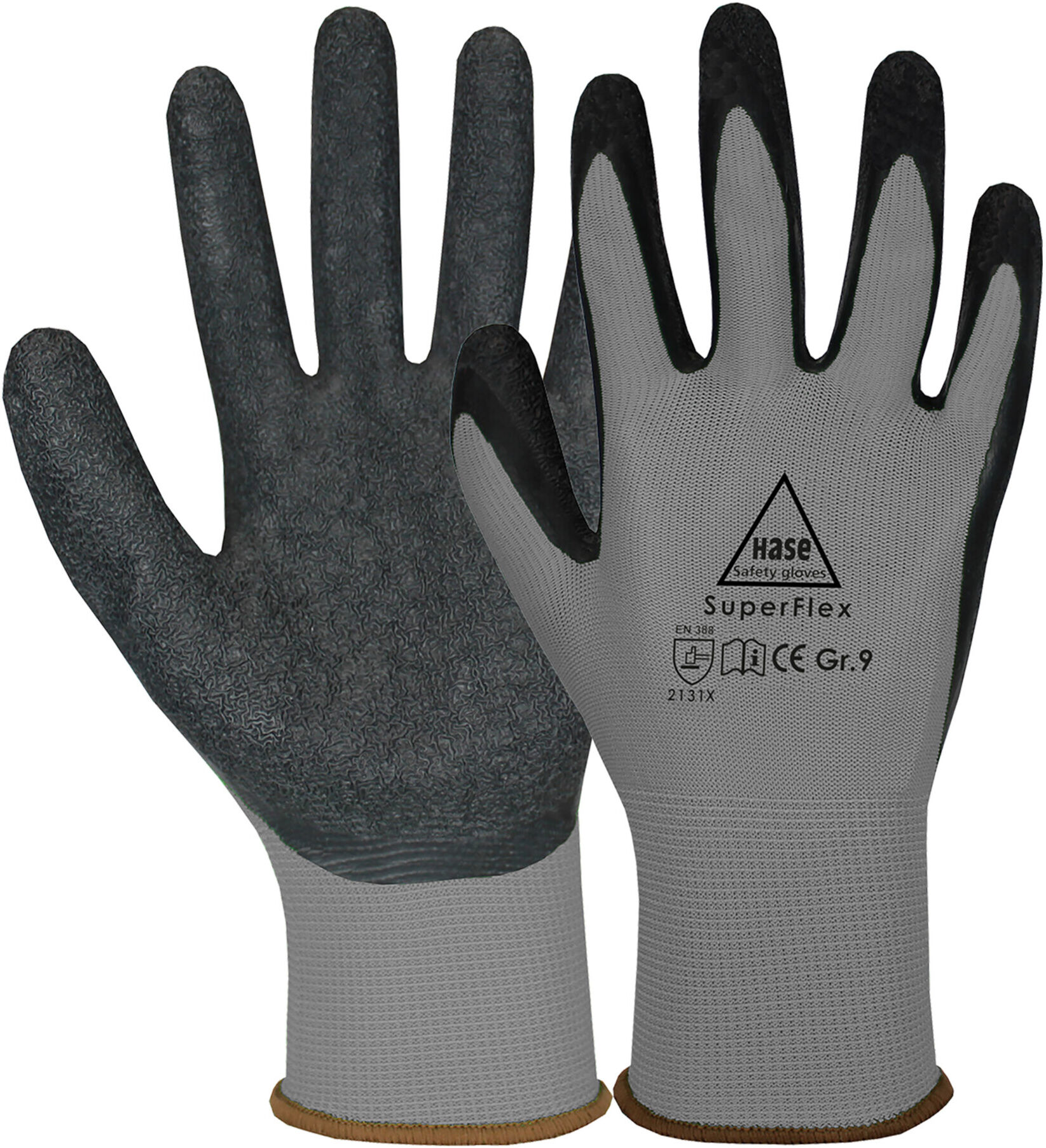 Hase Sicherheitshandschuhe Superflex grey Größe 9, Polyamid/Latex (508610G-9)
