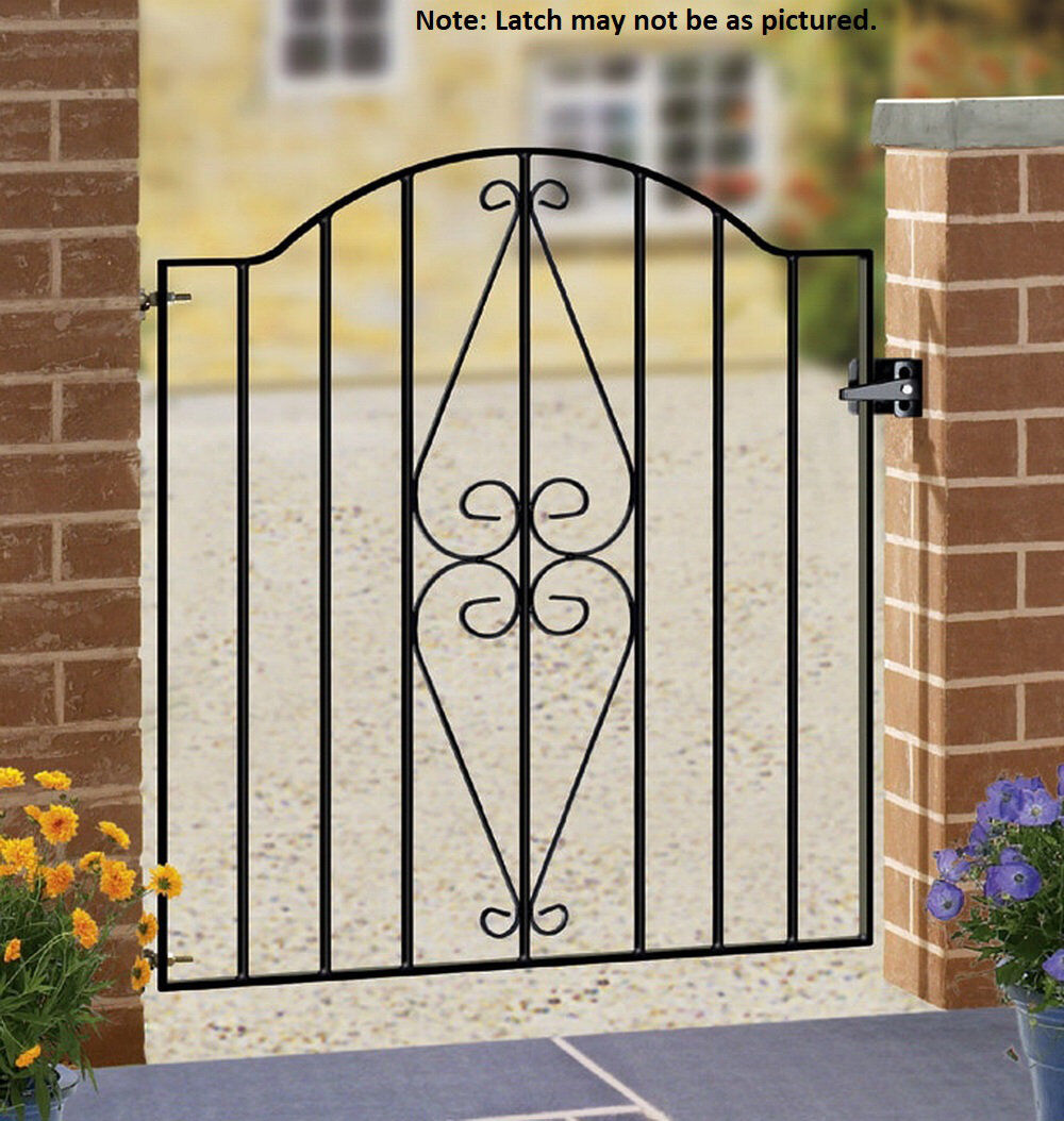 Rosalind Wheeler Brizendine Scroll Low Bow Top Metal Garden Gate Black 88cm W X 94cm H