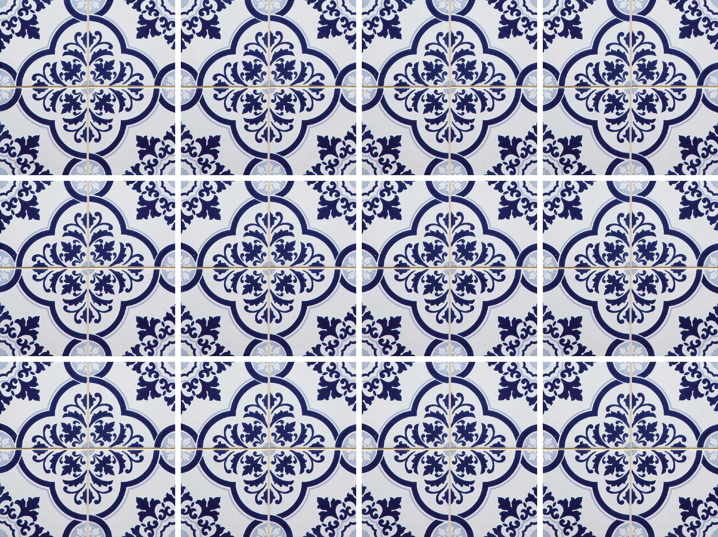 Fliesenaufkleber GOODPRODUCT "blaue Ornamente", blau (weiß, blau, blau), B:15cm H:15cm, Fliesenaufkleber, Fliesenaufkleber, Stickerfliesen, selbstklebend, Sticker, 12er Set weiß, blau, blau B/H/T: 15cm x 15cm, Dekorfolie