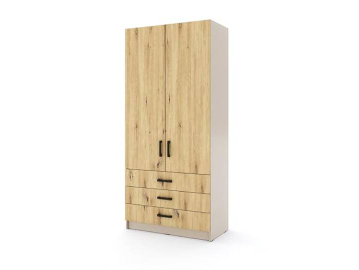 Marlux-Meble Kleiderschrank Sigma 90 cm breit mit 2 Drehtüren und 3 Schubladen Korpus in Kaschmir Schlafzimmerschrank Kinderzimmerschrank Systemschrank (Türen-Artisan-Eiche, Schubladen-Artisan-Eiche)