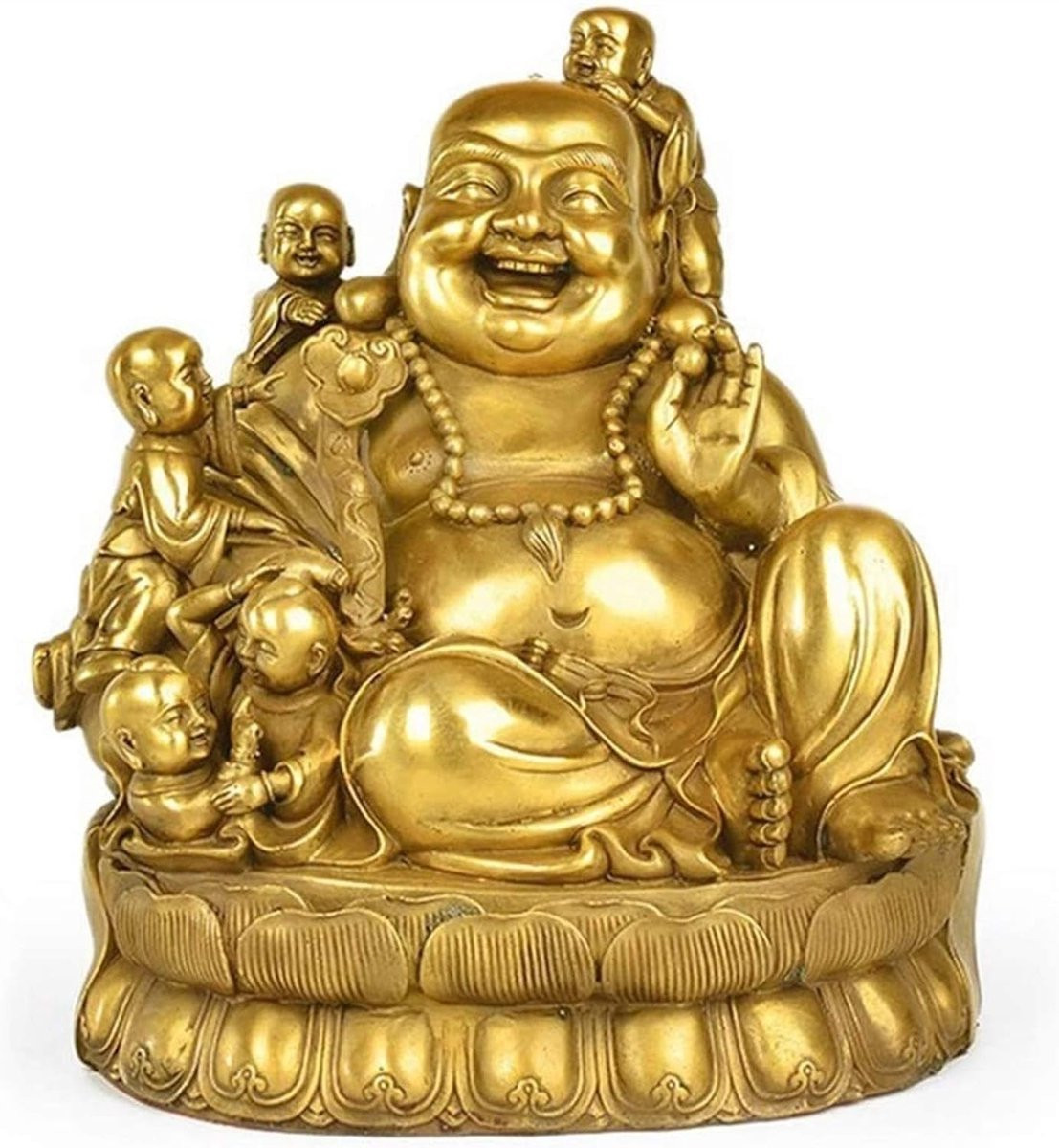 Messing Lachende Boeddha Standbeeld Maitreya Figuur met Kinderen voor Huisdecoratie