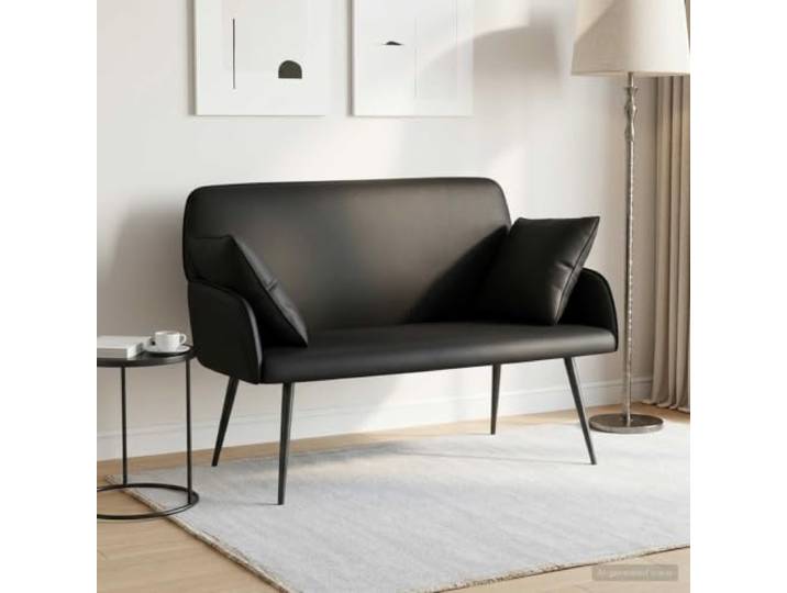2-Sitzer-Sofa mit Metallbeinen Schwarz Kunstleder Knopfheftung, Armlehnen, Schaumstoff-Polsterung, Rahmen aus Holzwerkstoff und Metall, Innenbereich