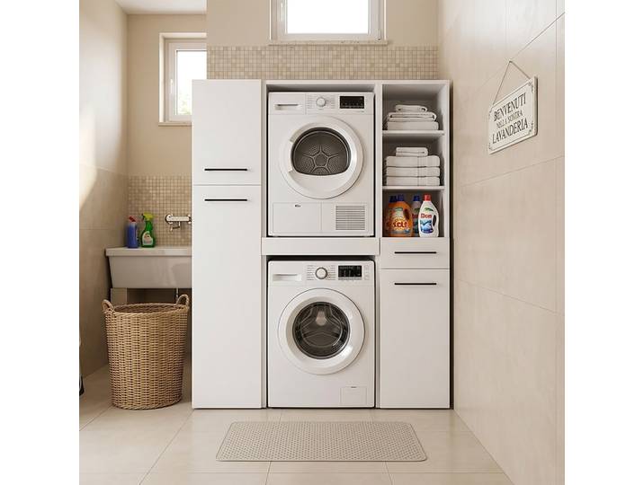 Ensemble de meubles pour buanderie blanc mat 147x66,6x187,5 cm