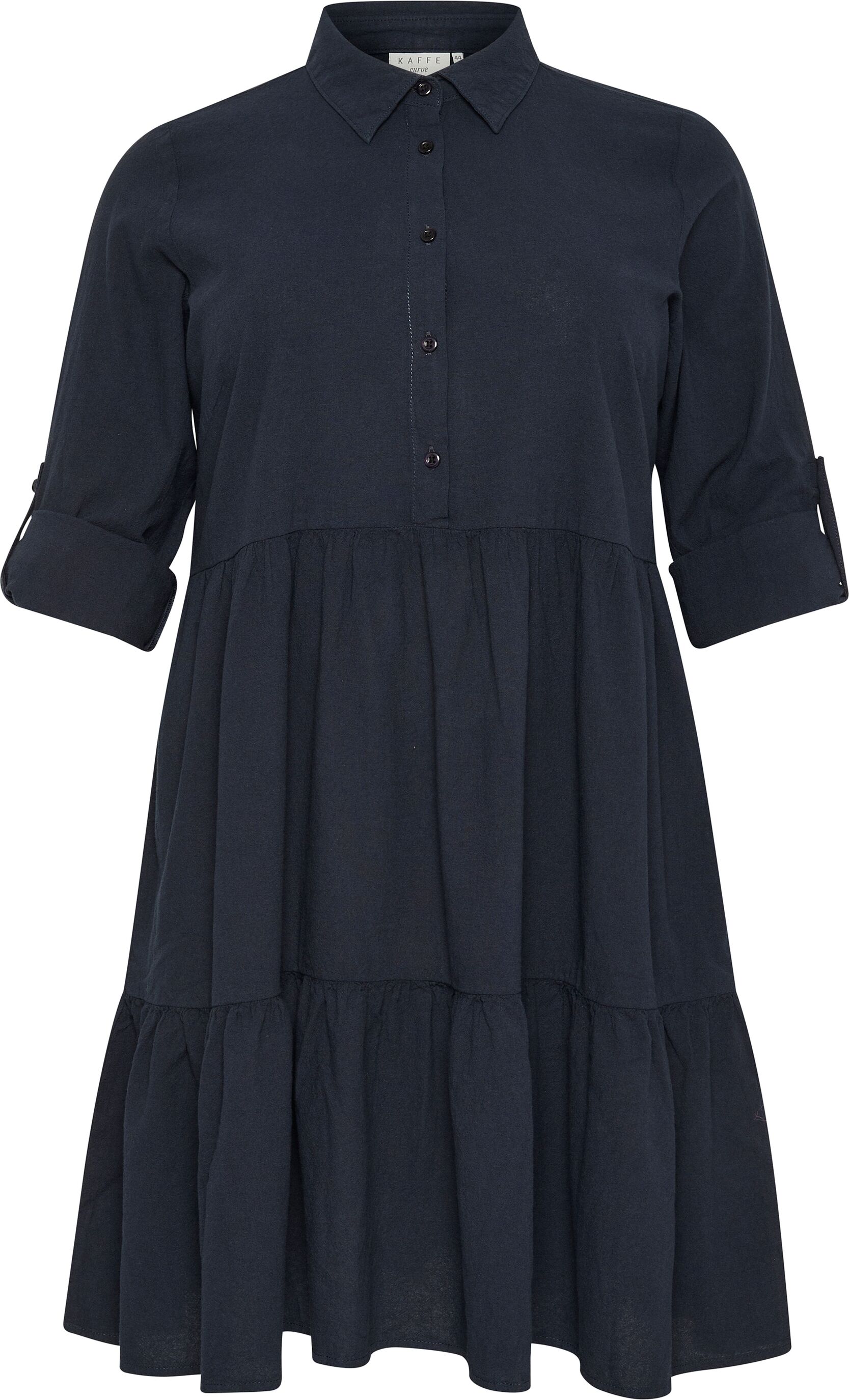 Midikleid KAFFE CURVE "Damen Kleid KCnana", Damen, Gr. 46, N-Gr, blau (midnight marine), Obermaterial: 100% Baumwolle CO., Kleider Midikleid