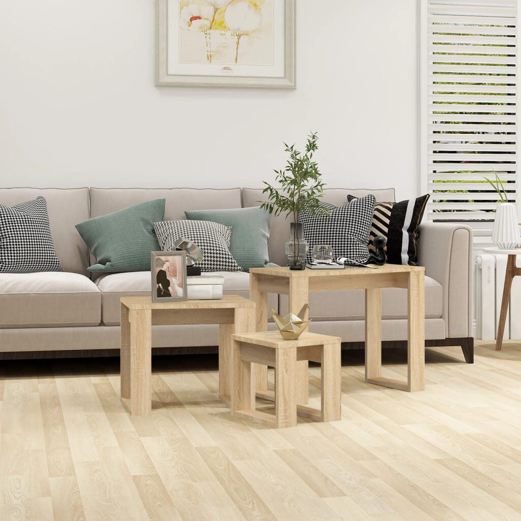 17 Stories Gobao Nesting Tables 3 pcs Engineered Wood Sonoma Oak/Sonoma Oak 47cm H X 61cm W X 28cm D