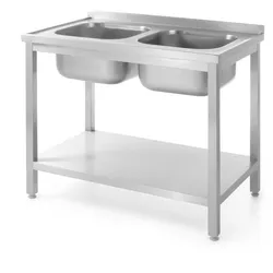 HENDI Tisch mit 2 Spülbecken, mit Ablage – verschraubt, Profi Line, 1000x700x(H)850mm