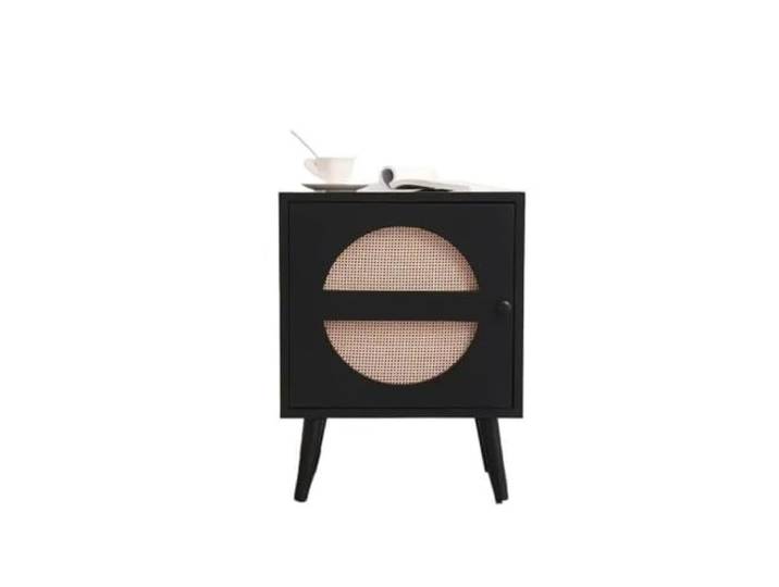 LXLAEOANG Nachttisch for Zimmer Und Schlafzimmer Rattan-Nachttisch, Nachttisch, Holzschrank for Gastfamilien, Hotels(Black)