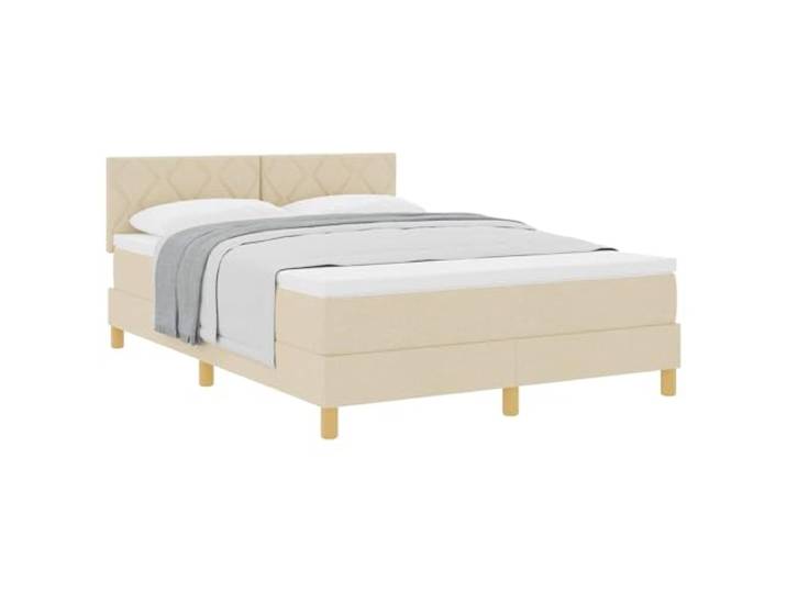 KTHLBRH Boxspringbett mit Kissen creme 160 x 200 cm Stoff Taschenfederkernmatratze, 2-stufig verstellbares Kopfteil, stabile Füße, Holzlatten und Metall, Holz