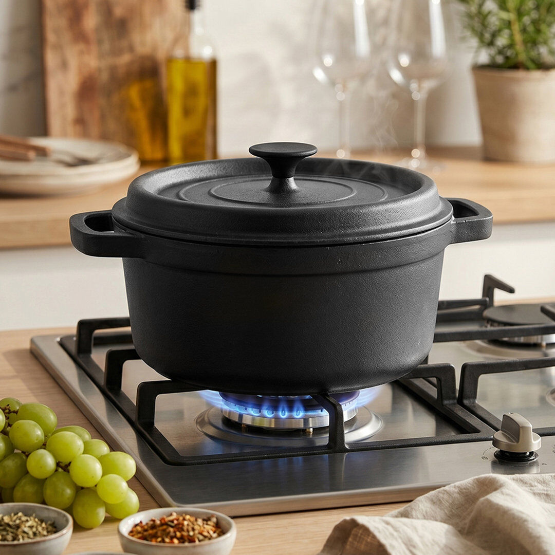 Breeins 5L Cast Iron Stock Pot Black 5L
