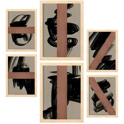 POSTER Set Mit 6 Utopisches Handwerk In Form Abstracts Ästhetische Dekorative Gemälde Für Ihr Wohnzimmer Zuhause A3 & A4 Rahmen Aus Hellem Holz