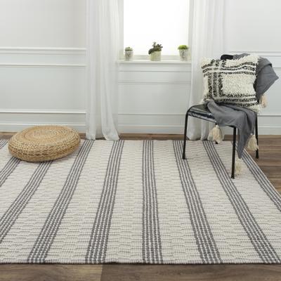 NAVATEXTURA Kerala Beige and Grey Stripe Hand-woven Jute Rug