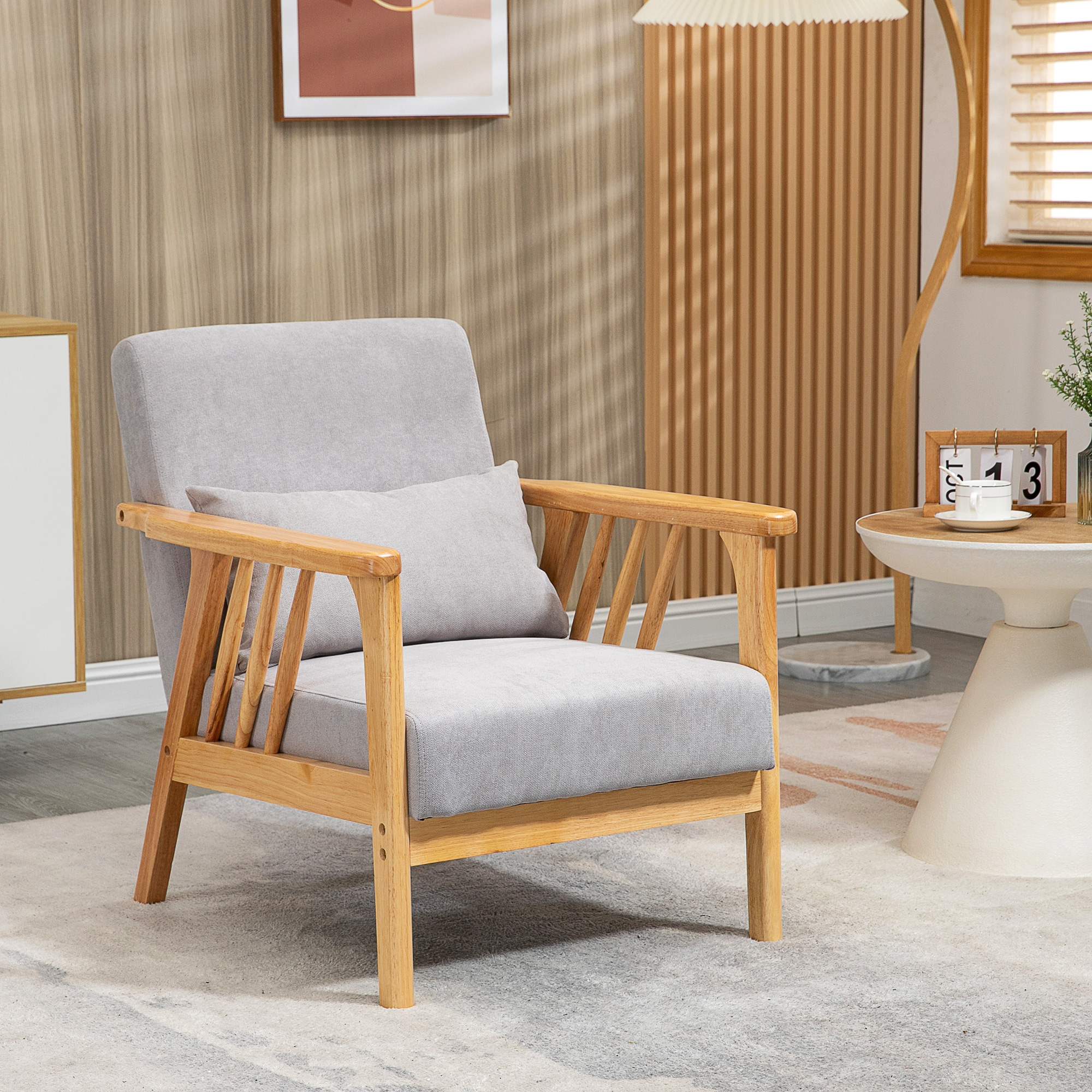 Homcom Poltrona Moderna con Cuscino, Sedia Rivestimento Vellutato e Struttura in Legno, 68x75x78cm, Grigio   Aosom Italy