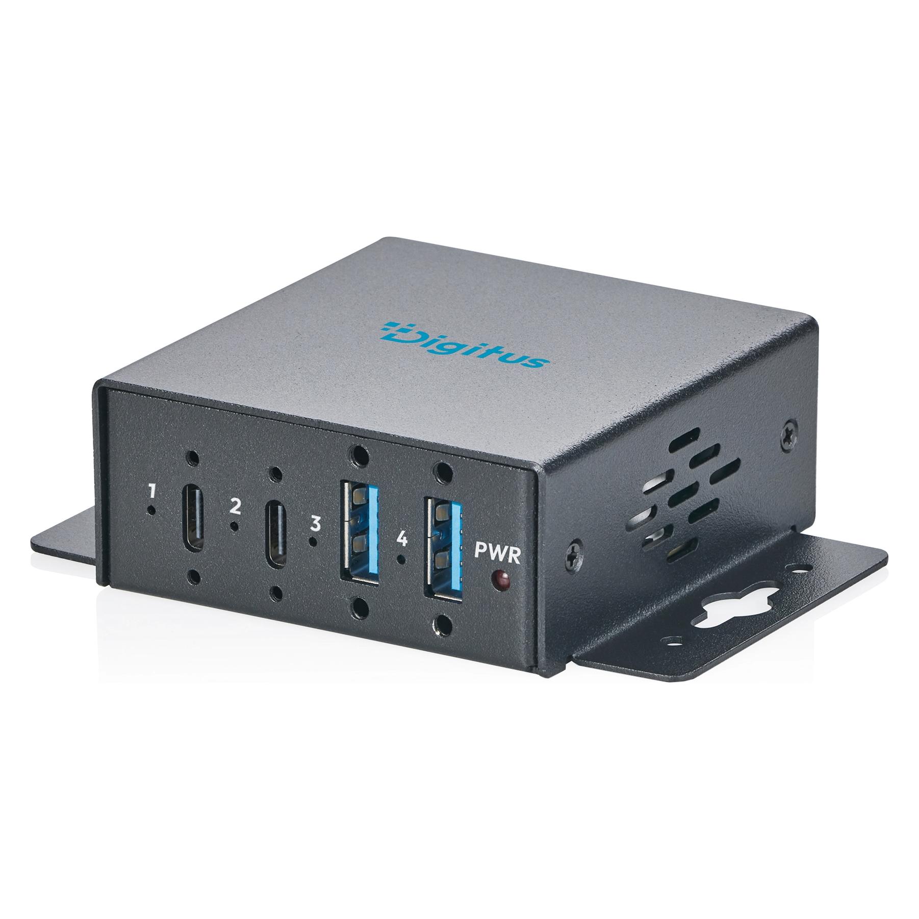 Digitus USB-C/A 3.2 Gen 1 Compact Industrial Hub, 4-Port 2x USB-A, 2x USB-C, 5 Gbit/s, schwarz (USB-C, 4 Ports) (DA-70264)
