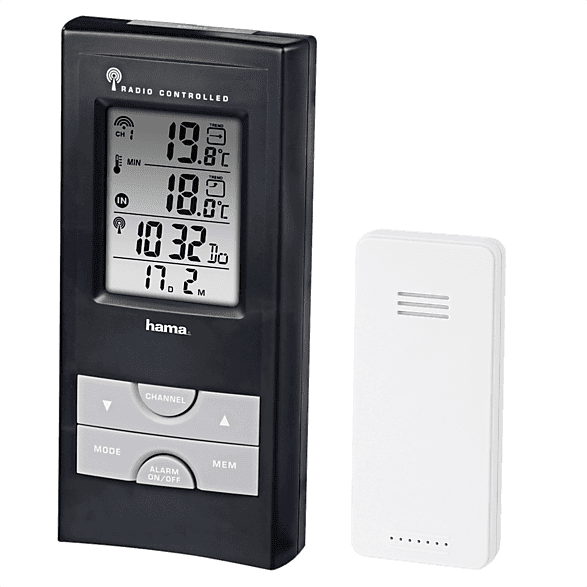 Estación meteorológica - Hama EWS-165, Alarma de heladas, Reloj DCF con radiocontrol, Negro