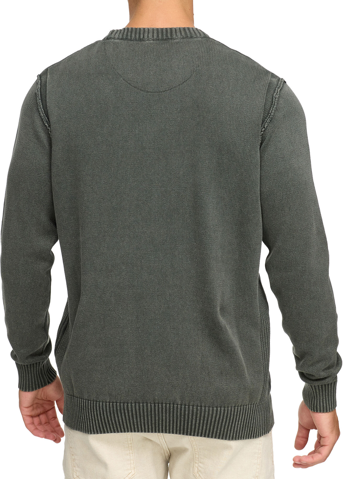 Rundhalspullover INDICODE "INNiels O-neck", Herren, Gr. L, grau (raven), Strick, Obermaterial: 100% Baumwolle, unifarben, regular fit, Rundhals, Rippbündchen, Pullover Rundhalspullover raven L