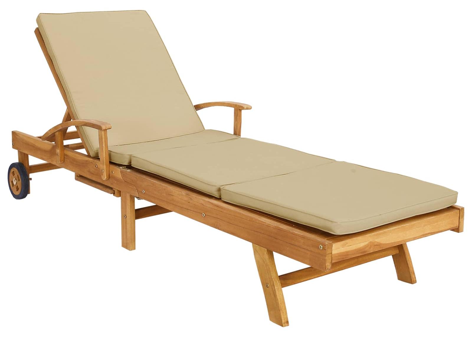 Sonnenliege mit Kissen Massivholz Teak Brown and Beige
