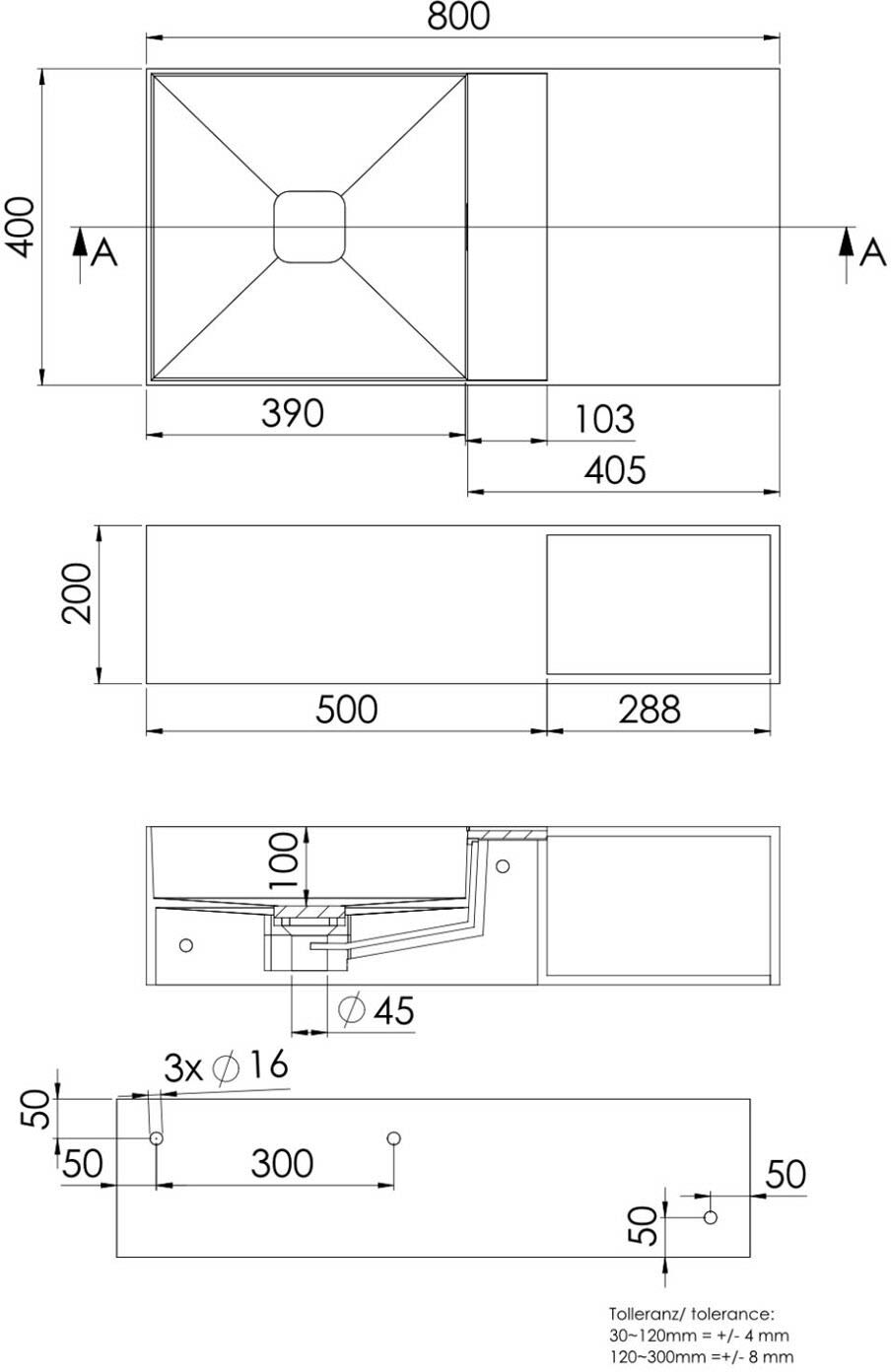 Steinberg Serie 443 Wandwaschtisch 80 x 40 cm, mit offenem Fach, Badkeramik, 443 7121 W, Matt White