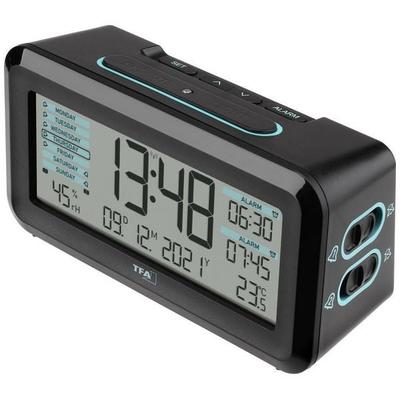 TFA Dostmann 60.2562.01.GB Funk Wecker Schwarz, Hellblau Alarmzeiten 2 Großes Display