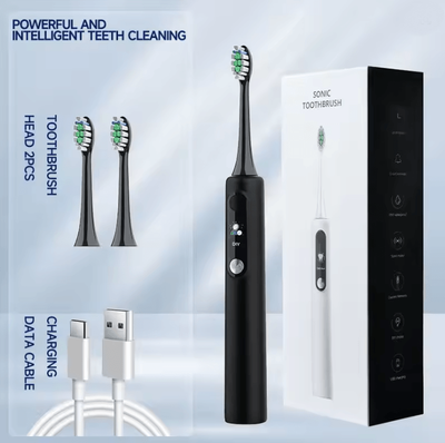 Inspire Essentials SonicGlow Intelligent Ultrasonic Electric Toothbrush With Magnetic Suspension And Smart Display black 2 Heads