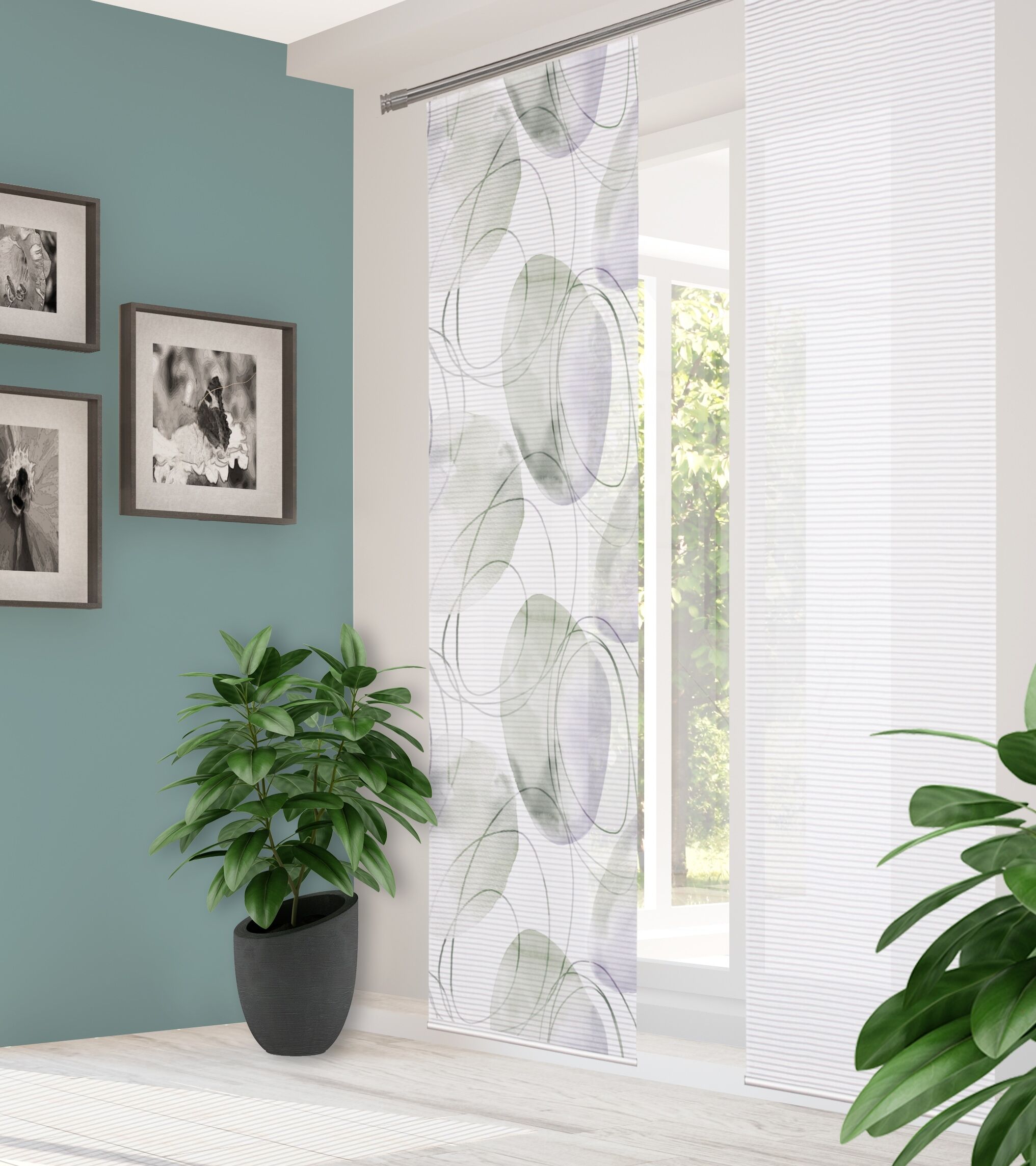 Schiebegardine HOME IN GREEN "ELLRIK" Gr. 1, lila (flieder), B:60cm H:245cm, Polyester, Gardinen, Schiebegardine, Bambusoptik, recycelt, Digitaldruck flieder 245cm, Paneelwagen, 60cm
