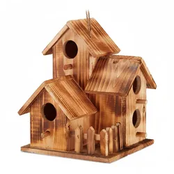 Relaxdays Vogelhaus, zum Aufhängen, Balkon, Terrasse, Garten, gebranntes Holz, Deko Nistkasten, HBT 34x20x19 cm, natur