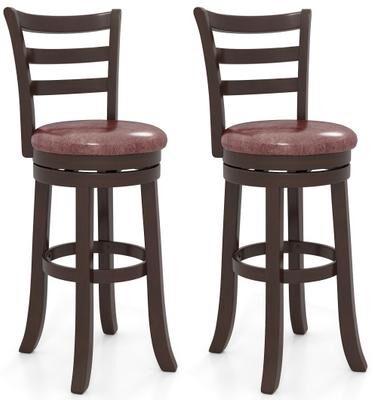 Costway Counter Height Swivel Barstools Set of 2 with Faux Leather Seat and Wrap-around Footrest-29