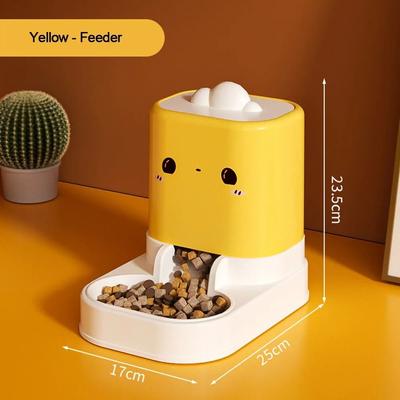Uplifted Finds Cute Cat Shaped Automatic Gravity Pet Feeder & Waterer yellow Feeder