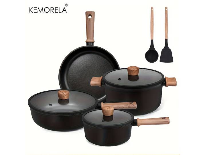 Batterie de cuisine en céramique 13 pièces, casseroles et poêles antiadhésives sans 360 amovibles ° Poignées de rotation empilables noires pour tous les poêles