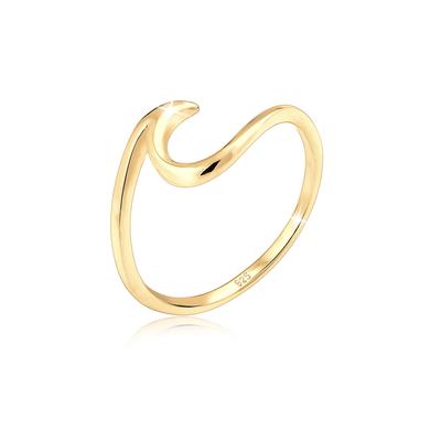 Silberring ELLI "Ring Wellen Wave Maritim Meer 925 Silber" Gr. 52, gold, Fingerringe, Damen, 52, Silber 925 (Sterlingsilber), Silberring