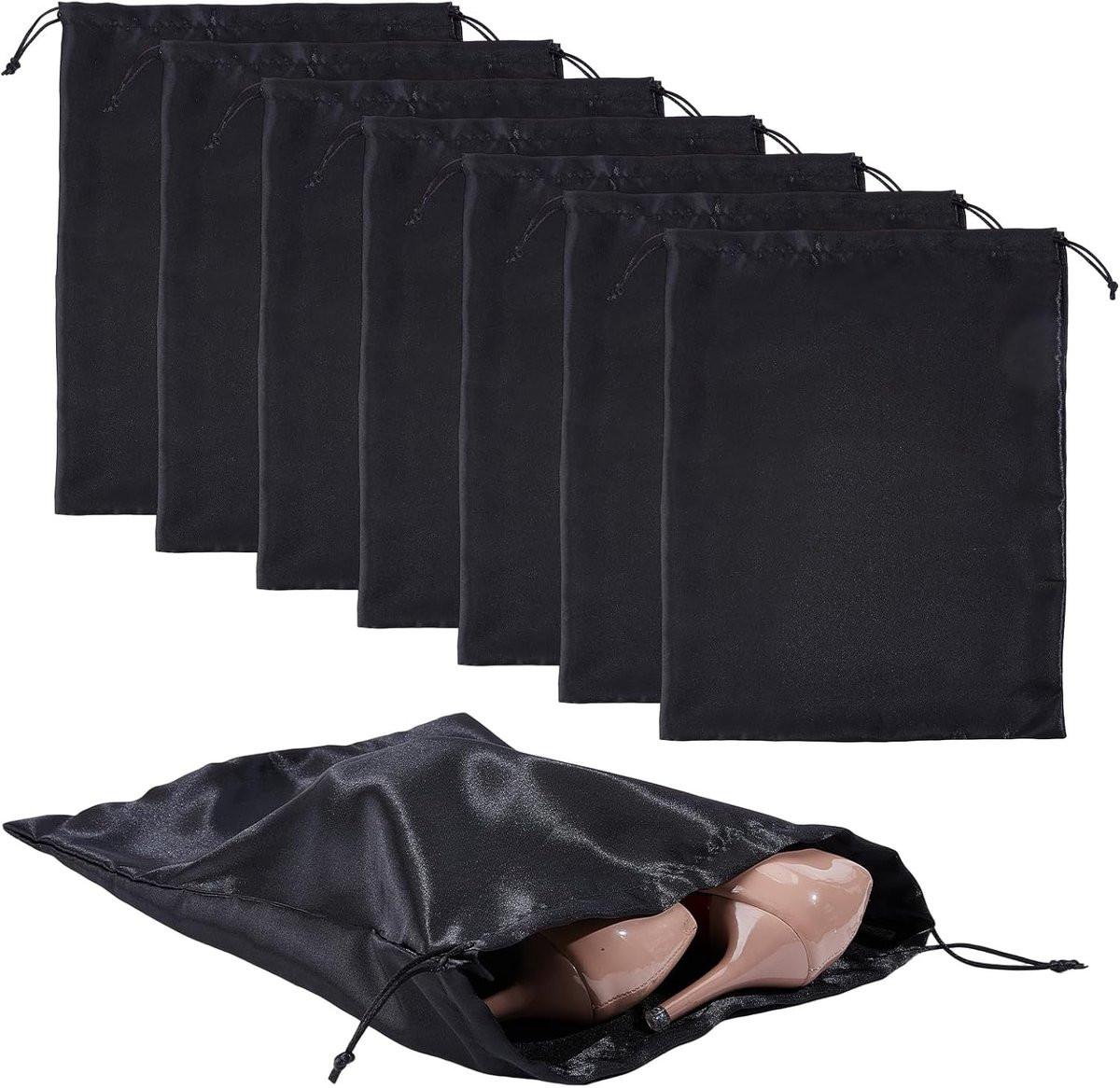 Set van 4 zijdeachtige stofzakken met trekkoord voor schoenen en tassen, 30 x 40 cm