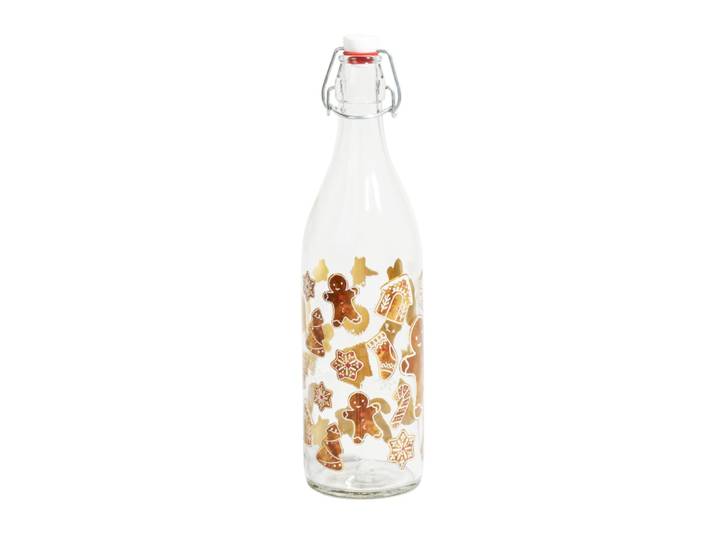 Flasche aus Glas mit Lebkuchenmann-Motiv, weiß und braun
