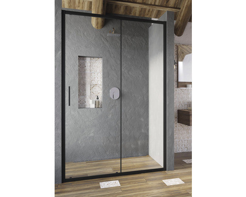 RAVAK Blix Slim Douchedeur voor nis met zwarte frame en helder glas, Breedte: 120 cm