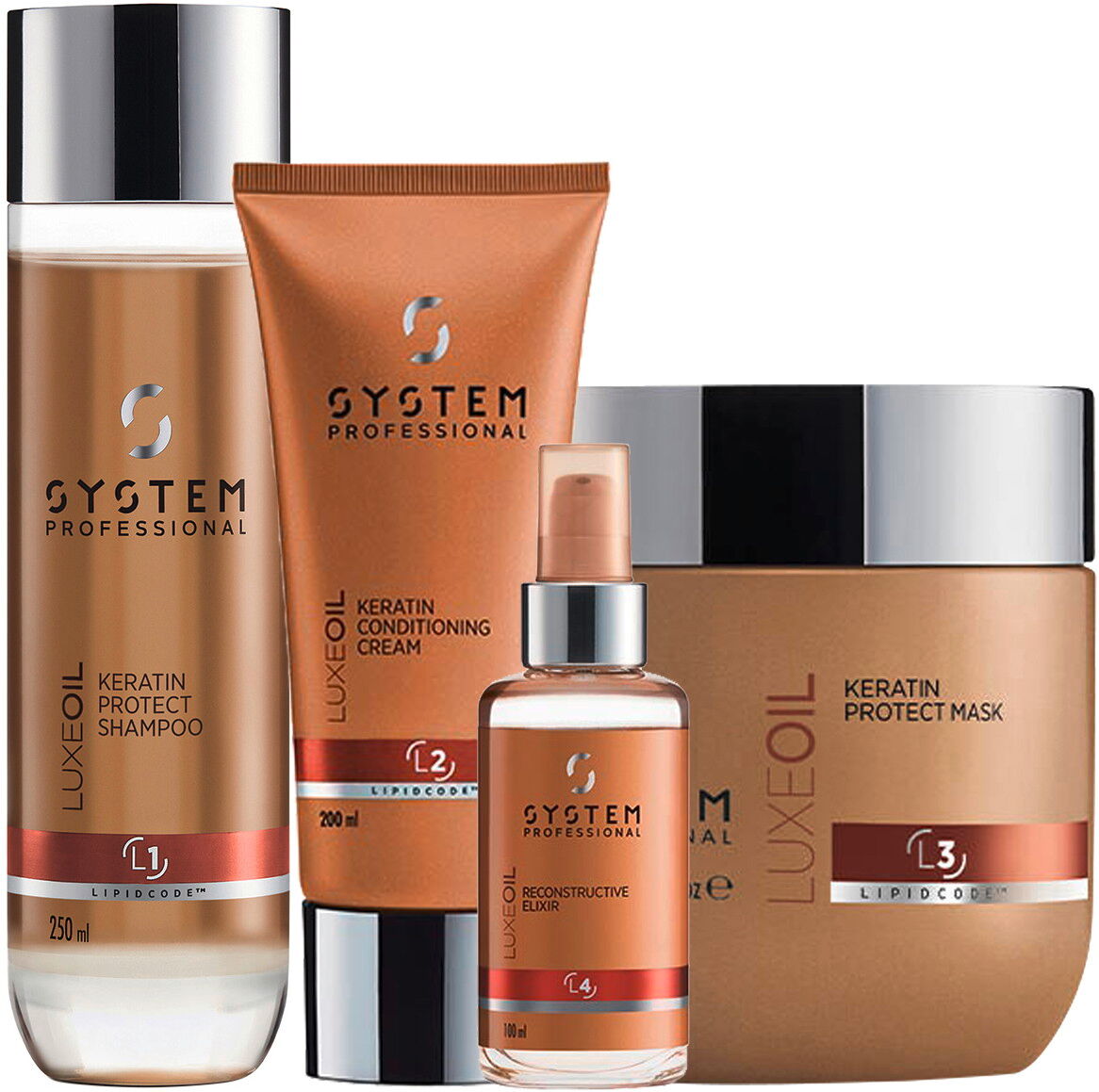 750ml System Professional LipidCode Luxeoil Set (Shampoo 250ml + Conditioner 200ml + Mask 200ml + Elixier 100ml)