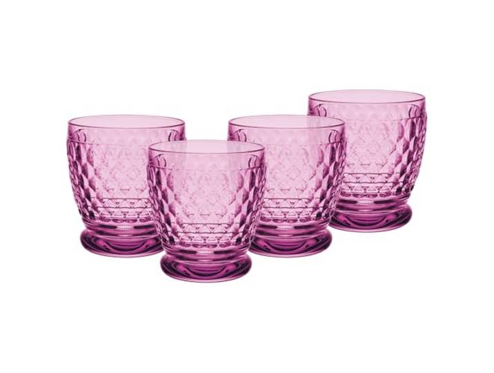 Villeroy & Boch Boston Berry Becher 4er Set, 330 ml, Farbige Trinkgläser mit Facettenmuster, Becher aus Kristallglas für Heiß- und Kaltgetränke, Spülmaschinengeeignet, Rosa