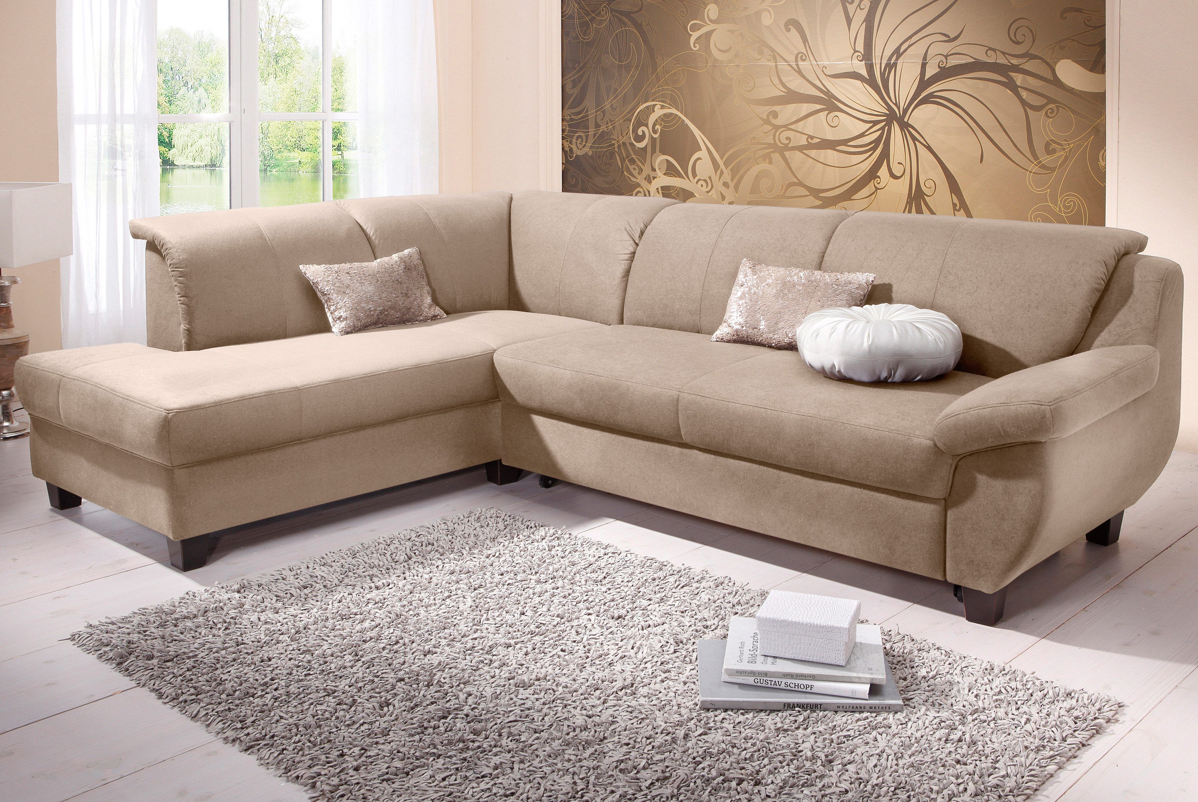 Ecksofa HOME AFFAIRE "Yesterday zeitlos und elegant, bequeme Armlehnen, L-Form", beige (natur), B:254cm H:80cm T:186cm, Struktur (100% Polyester);Primabelle-Microfaser (100% Polyester);Antikleder-Optik Melrose (100% Polyester), Sofas, Ecksofa, Microfaser,