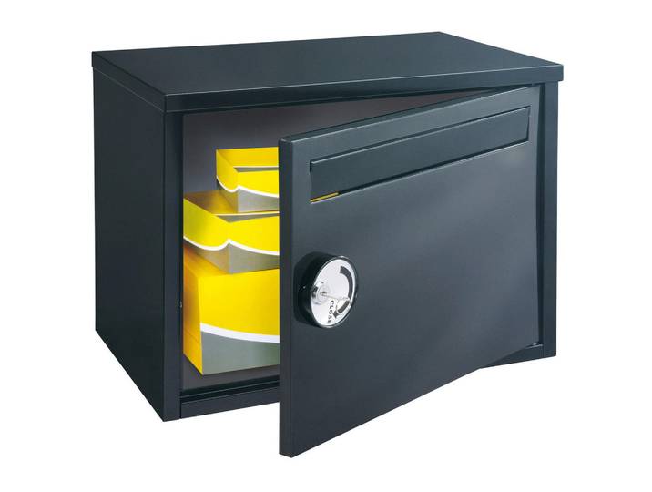 Briefkasten T05766, Schwarz, Metall, Einwurföffnung mit Klappe, 2 Schlüssel, Freizeit & Co, Briefkästen & Paketboxen