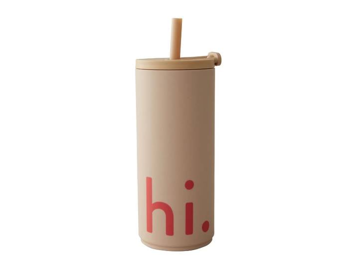 Design Letters Bouteille isotherme avec pailles Travel Life 50 cl Hi-beige